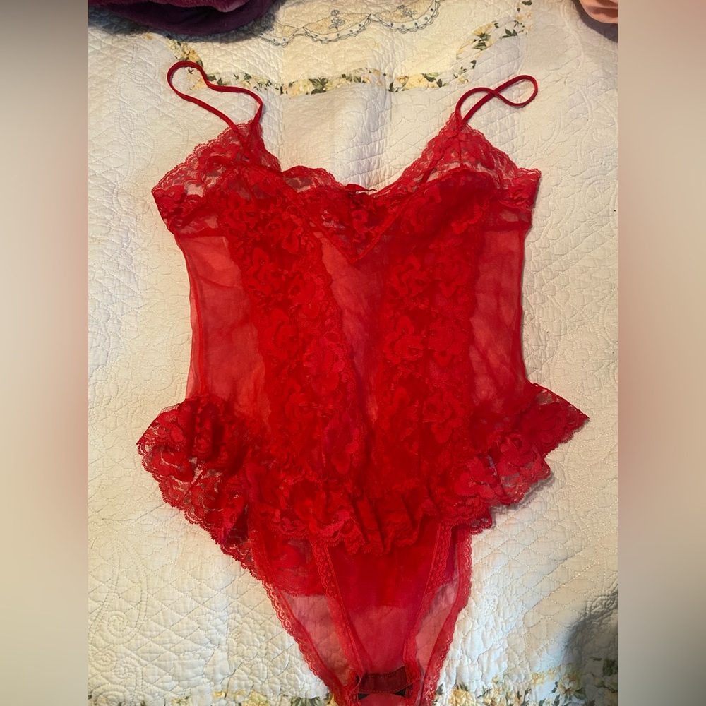 Vintage red lace teddy